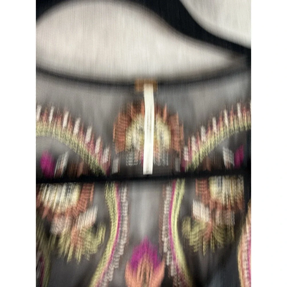 Free People Velvet Florence Embroidered Mesh Long Sleeve Top In Black Size S